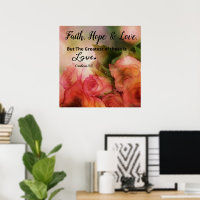 Pink Floral Faith, Hope and Liebe Poster Mauer Art