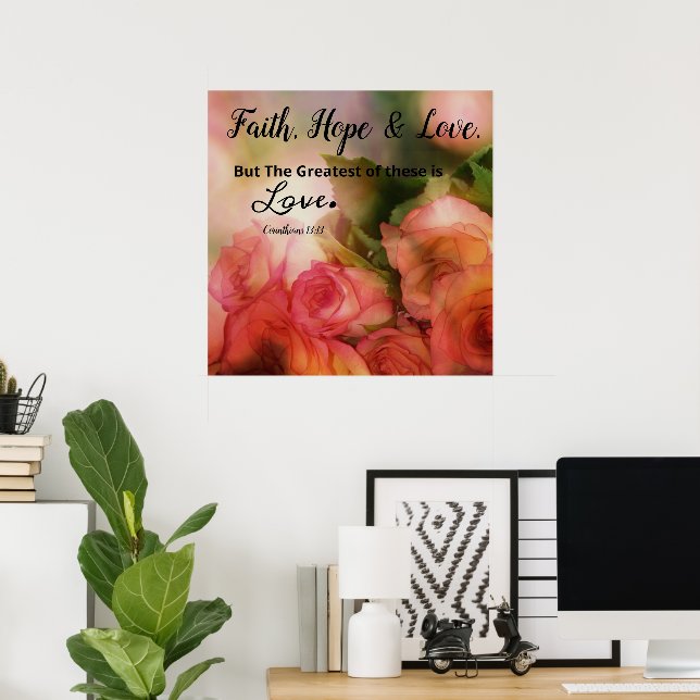 Pink Floral Faith, Hope and Liebe Poster Mauer Art (Heimbüro)