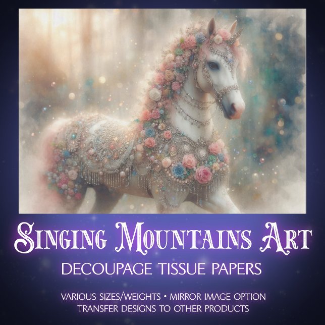 Pink Floral Fantasy Horse Decoupage Seidenpapier (Von Creator hochgeladen)