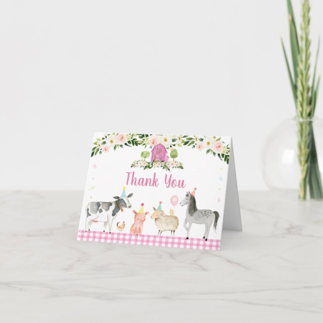 Pink Floral Farm Animal Danke (Vorderseite)