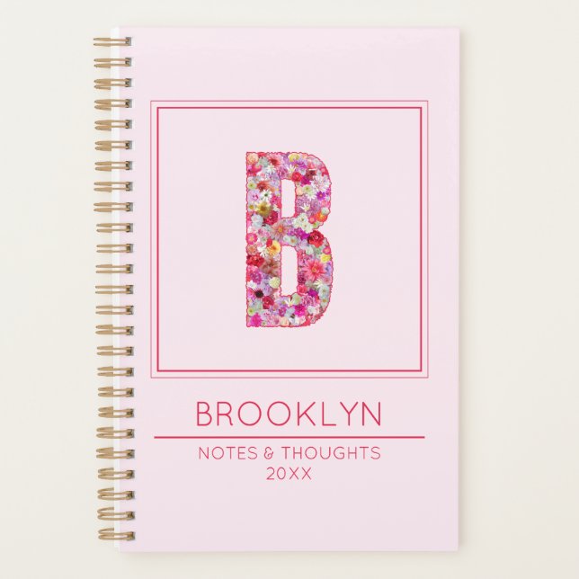 Pink Floral Feminine Botanical Name Letter B Planer (Vorderseite)