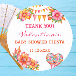 Pink Floral Fiesta Baby Dusche Vielen Dank Runder Aufkleber