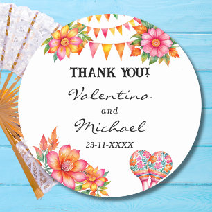 Pink Floral Fiesta Mexican Wedding Danke Runder Aufkleber