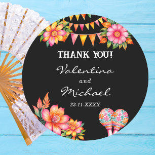 Pink Floral Fiesta Mexican Wedding Danke Runder Aufkleber