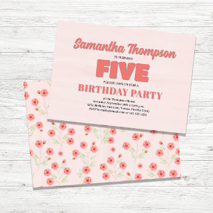 Pink Floral Fifth Birthday Girl Party Template Einladung