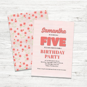 Pink Floral Fifth Birthday Girl Party Template Einladung