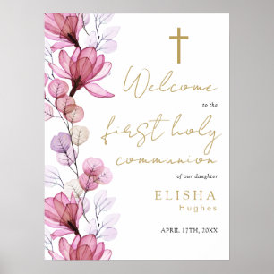 Pink Floral First Heilige Kommune Begrüßungszeiche Poster