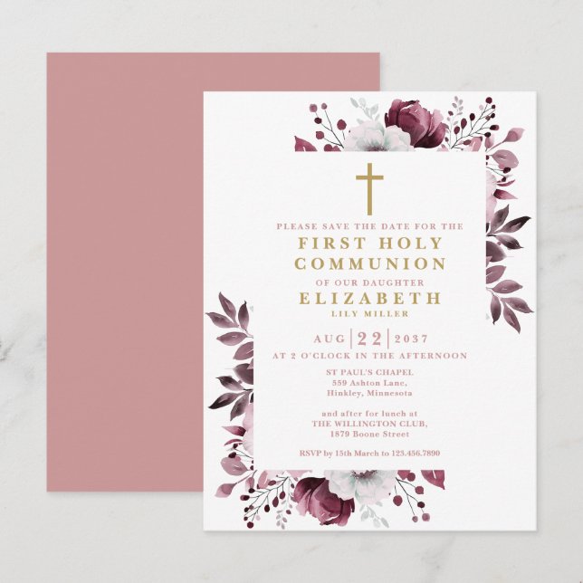 Pink Floral First Heilige Kommune Save the Date Postkarte (Vorne/Hinten)