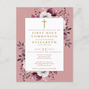 Pink Floral First Heilige Kommune Save the Date Postkarte