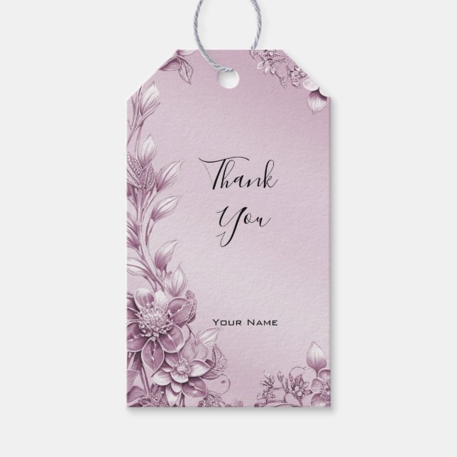 Pink Floral Foliage Geschenkanhänger (Vorderseite)