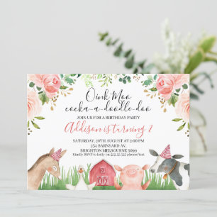 Pink Floral Foliage Landtiere Geburtstag Einladung