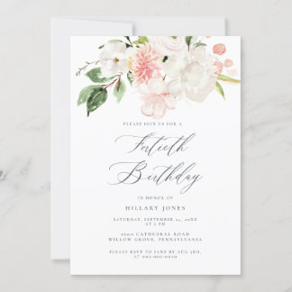 Pink Floral Fortieth Birthday Party Einladung
