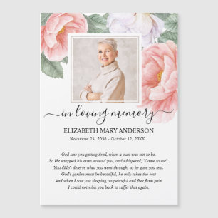 Pink Floral Foto Beileid Beerdigung Gebetkarte Magnetkarte