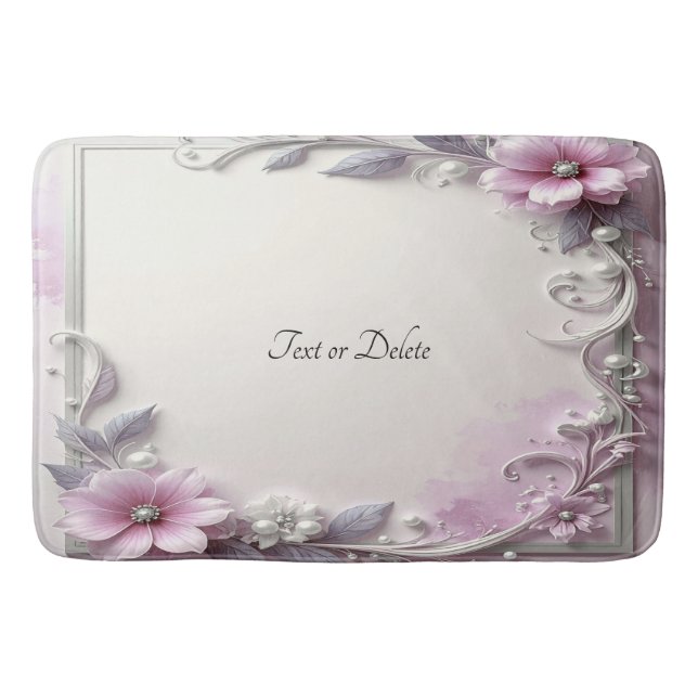 Pink Floral Frame Bath Mat Badematte (Vorderseite)