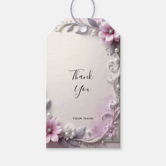 Pink Floral Frame Gift Tag Geschenkanhänger (Vorderseite)