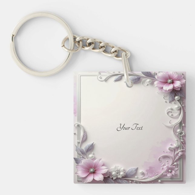 Pink Floral Frame Keychain (Devant)