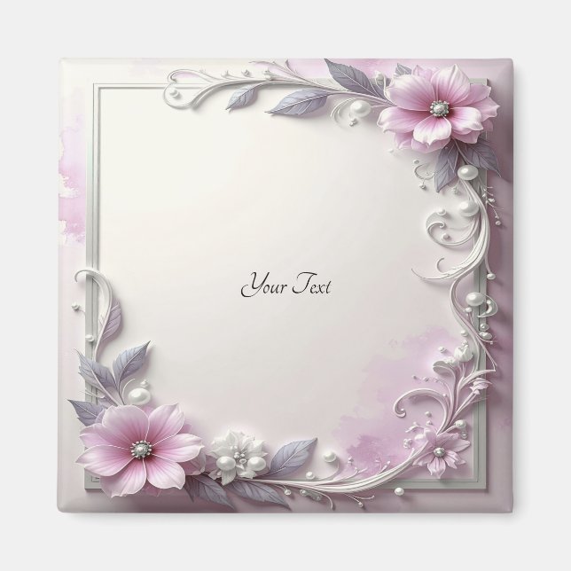 Pink Floral Frame Magnet (Vorne)