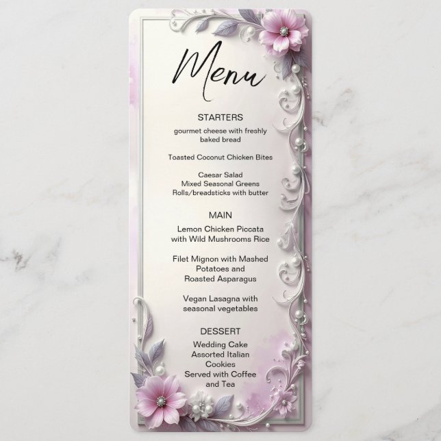 Pink Floral Frame Menu (Devant)