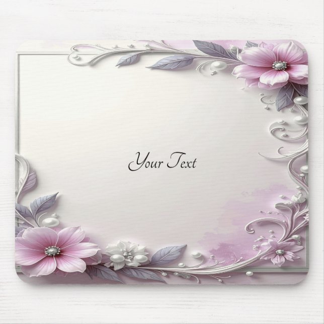Pink Floral Frame Mousepad (Vorne)