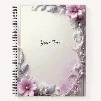 Pink Floral Frame Notebook Notizbuch