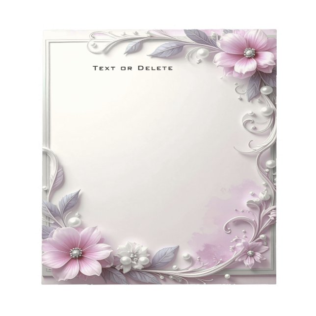 Pink Floral Frame Notepad Notizblock (Vorderseite)