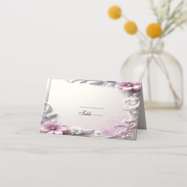 Pink Floral Frame Place Card Platzkarte (Vorderseite)