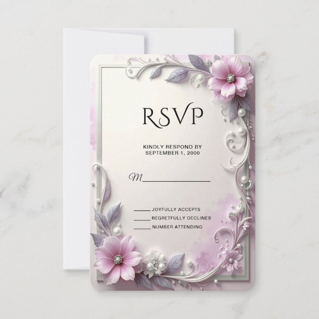 Pink Floral Frame RSVP Card Karte (Vorderseite)