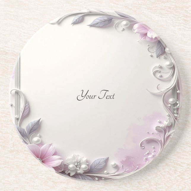 Pink Floral Frame Sandstone Coaster Getränkeuntersetzer (Vorne)