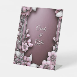 Pink Floral Frame Tabletop Zeichen Sockelschild