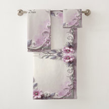 Pink Floral Frame Towel Set