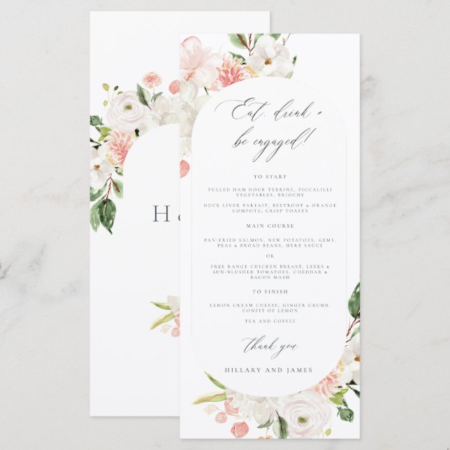 Pink Floral Garden Engagement Menu (Devant / Derrière)