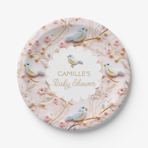 Pink Floral Garden Girl Babydusche Pappteller