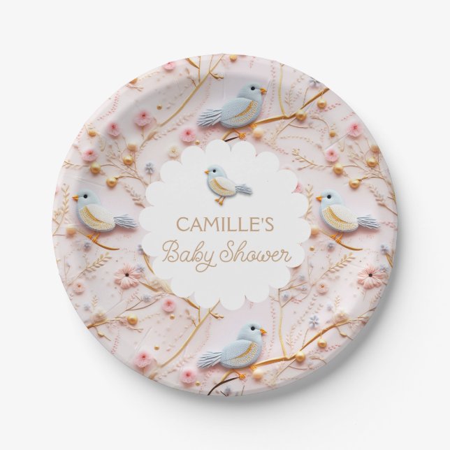 Pink Floral Garden Girl Babydusche Pappteller (Vorderseite)