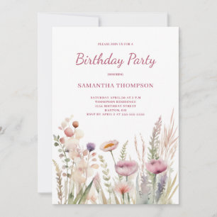 Pink Floral Geburtstag Einladung