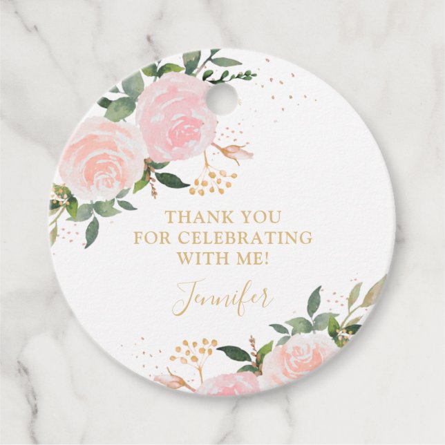 Pink Floral Geburtstag Geschenkanhänger (Vorderseite)