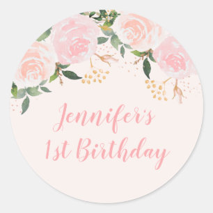 Pink Floral Geburtstag Runder Aufkleber