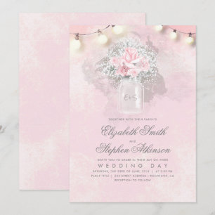 Pink Floral Gipskraut Mason Jar Rustikale Hochzeit Einladung