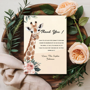 Pink Floral Giraffe Safari Baby Dusche Danke