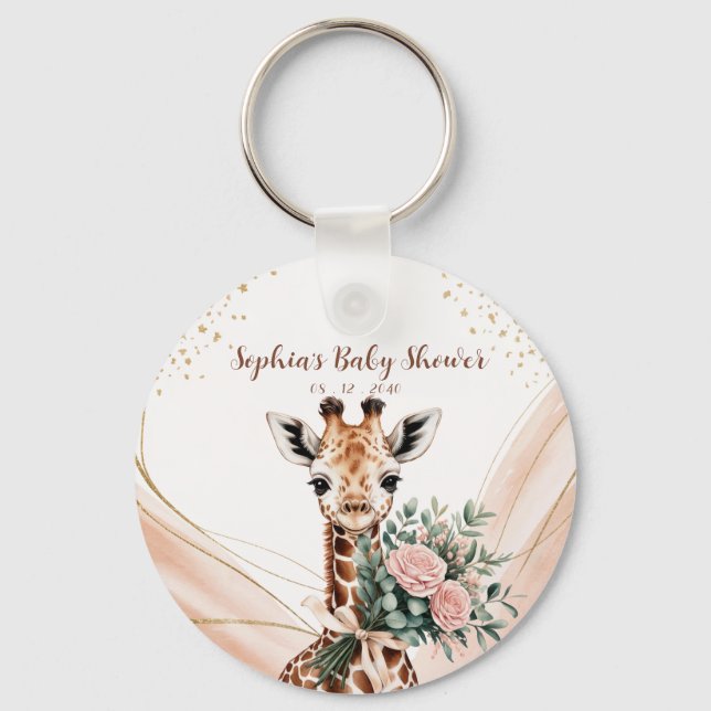 Pink Floral Giraffe Safari Baby Dusche Gefallen Schlüsselanhänger (Vorderseite)