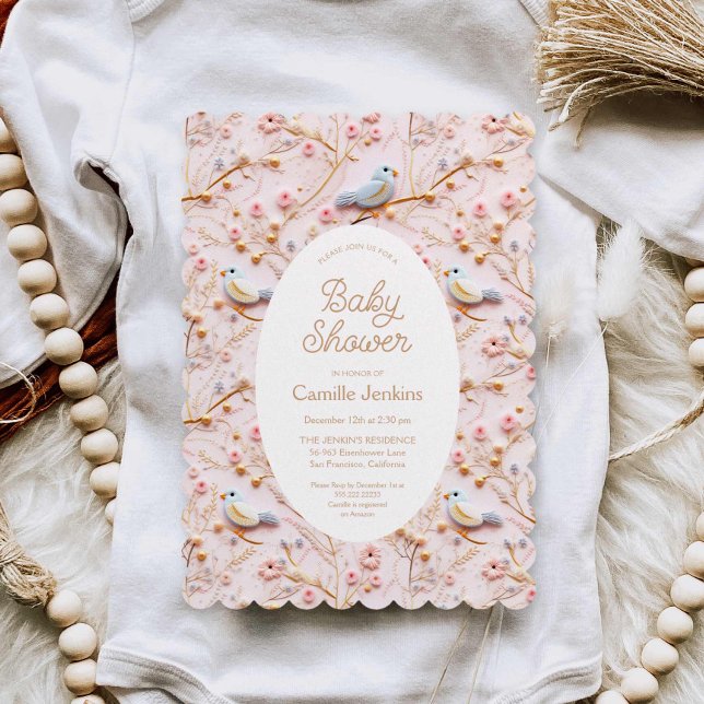 Pink Floral Girl Baby Shower Invitation Einladung (Pink Watercolor Floral Girl Baby shower Invitation)
