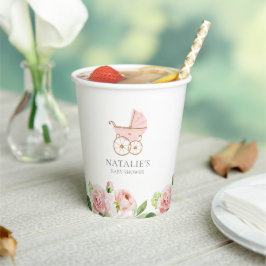 Pink Floral Girl Babydusche Pappbecher