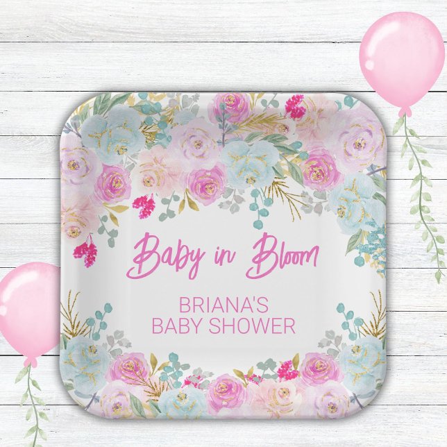 Pink Floral Girl Babydusche Pappteller (Von Creator hochgeladen)