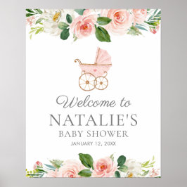 Pink Floral Girl Babydusche Willkommen Poster