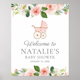 Pink Floral Girl Babydusche Willkommen Poster