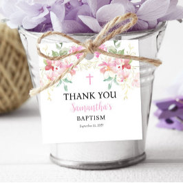 Pink Floral Girl Baptisse Tag Geschenkanhänger