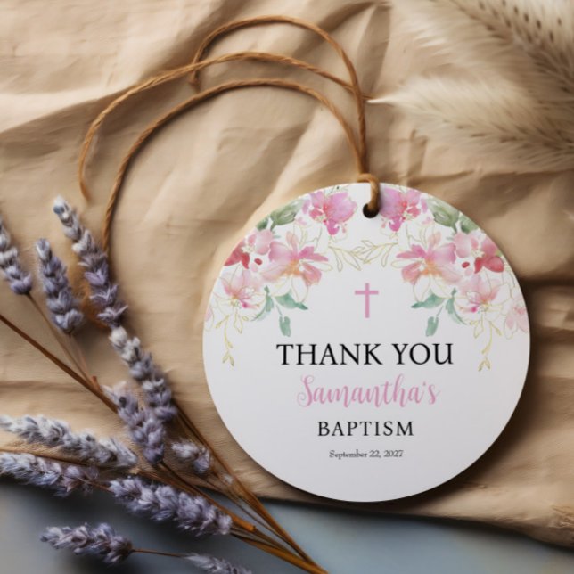 Pink Floral Girl Baptisse Tag Geschenkanhänger (Von Creator hochgeladen)