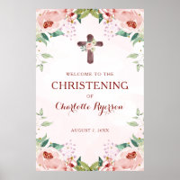 Pink Floral Girl Christening Willkommen