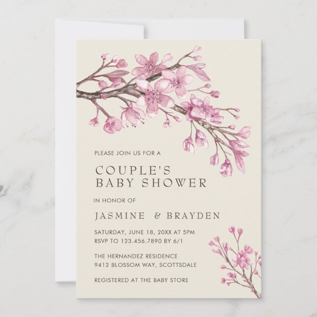 Pink Floral Girl Couples Kinderdusche Einladung (Vorderseite)