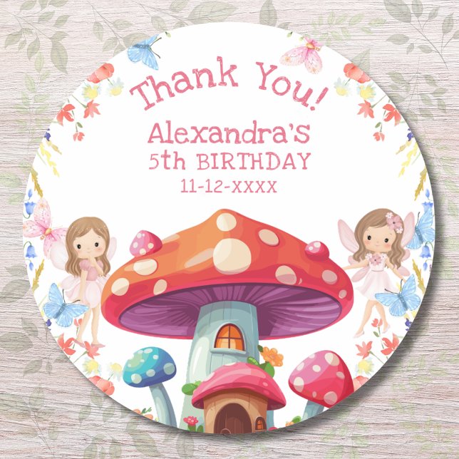 Pink Floral Girl Fairy Birthday Vielen Dank Runder Aufkleber (Von Creator hochgeladen)