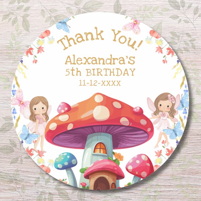 Pink Floral Girl Fairy Birthday Vielen Dank Runder Aufkleber (Von Creator hochgeladen)
